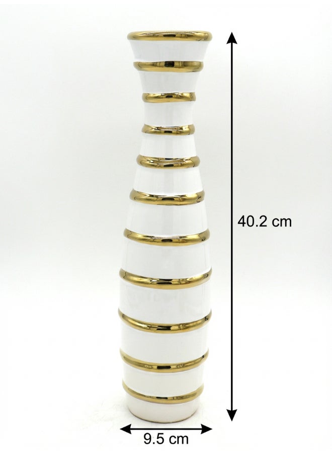 ايست من نون Ceramic Vase for Floral Decorative arrangement, Ht-40 cm |  Gold White Color | Ribbed Rays Design | Size -9.5x9.5x40.2 cm | Perfect for decorativing your living room, Ideal for decorating coffee table, dinning table, console table or any office or living space - Image 5